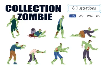 Conjunto de zombies verdes espeluznantes, perfecto para Halloween Paquete de Ilustraciones