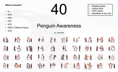 Conscientização sobre pinguins Pacote de Ilustrações