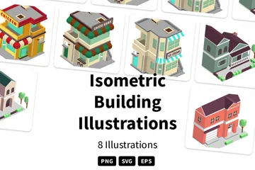 Edifício Isométrico Pacote de Ilustrações