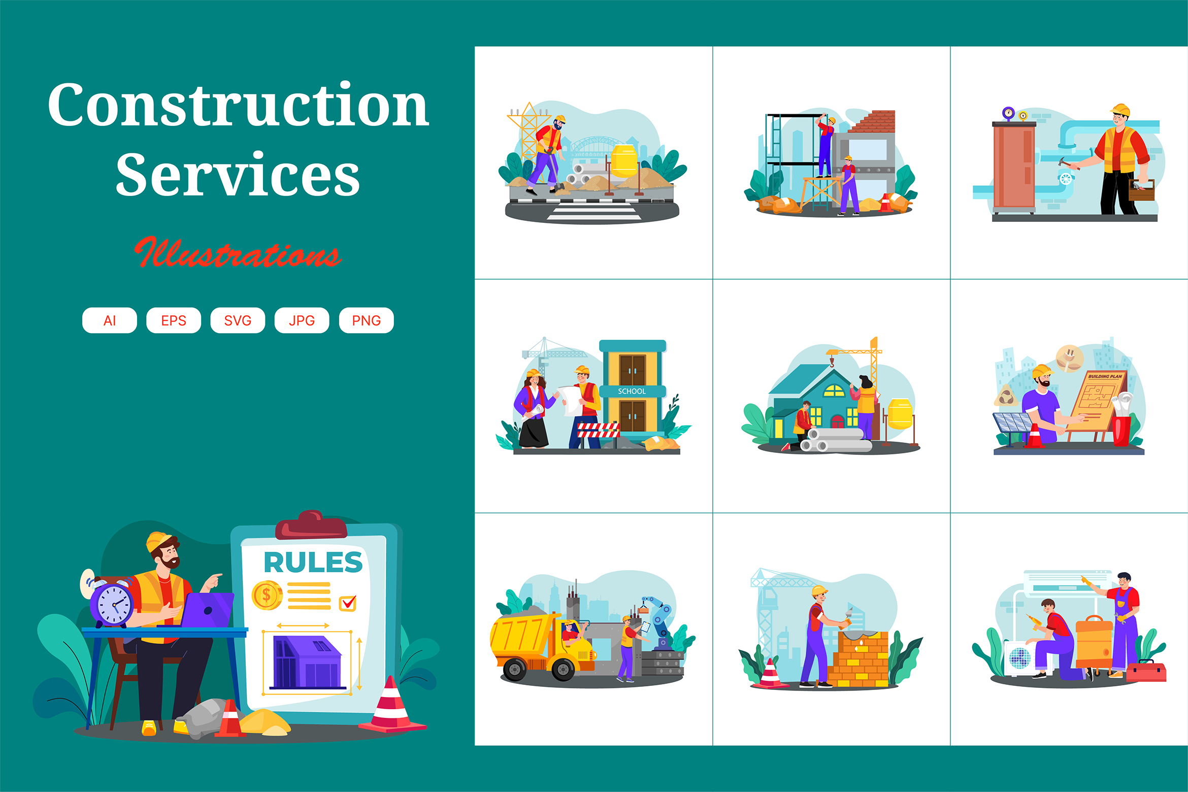 Construction Services Illustration Pack - 20 Buildings Illustrations ...