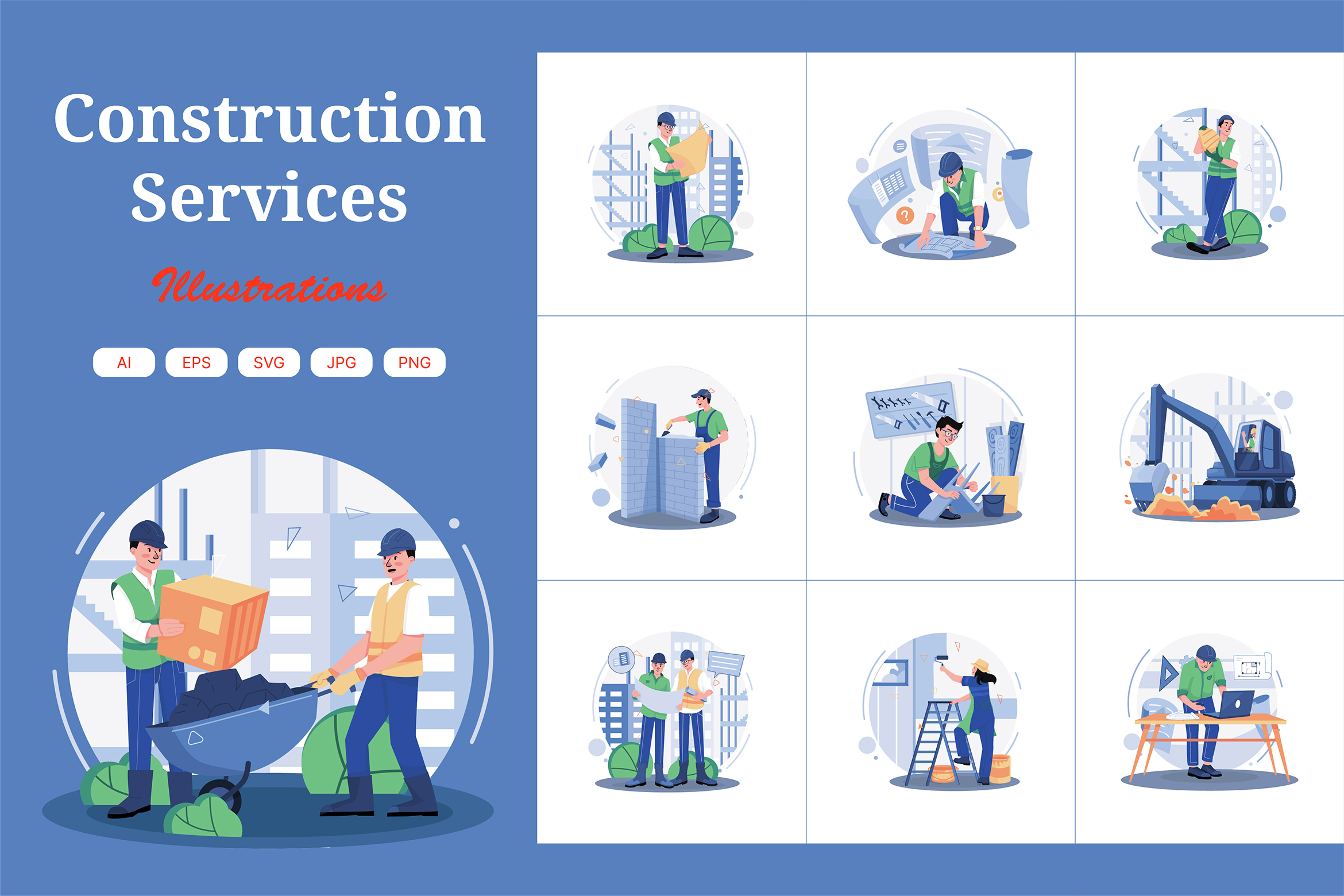 Construction Services Illustration Pack - 10 Free Download Buildings ...