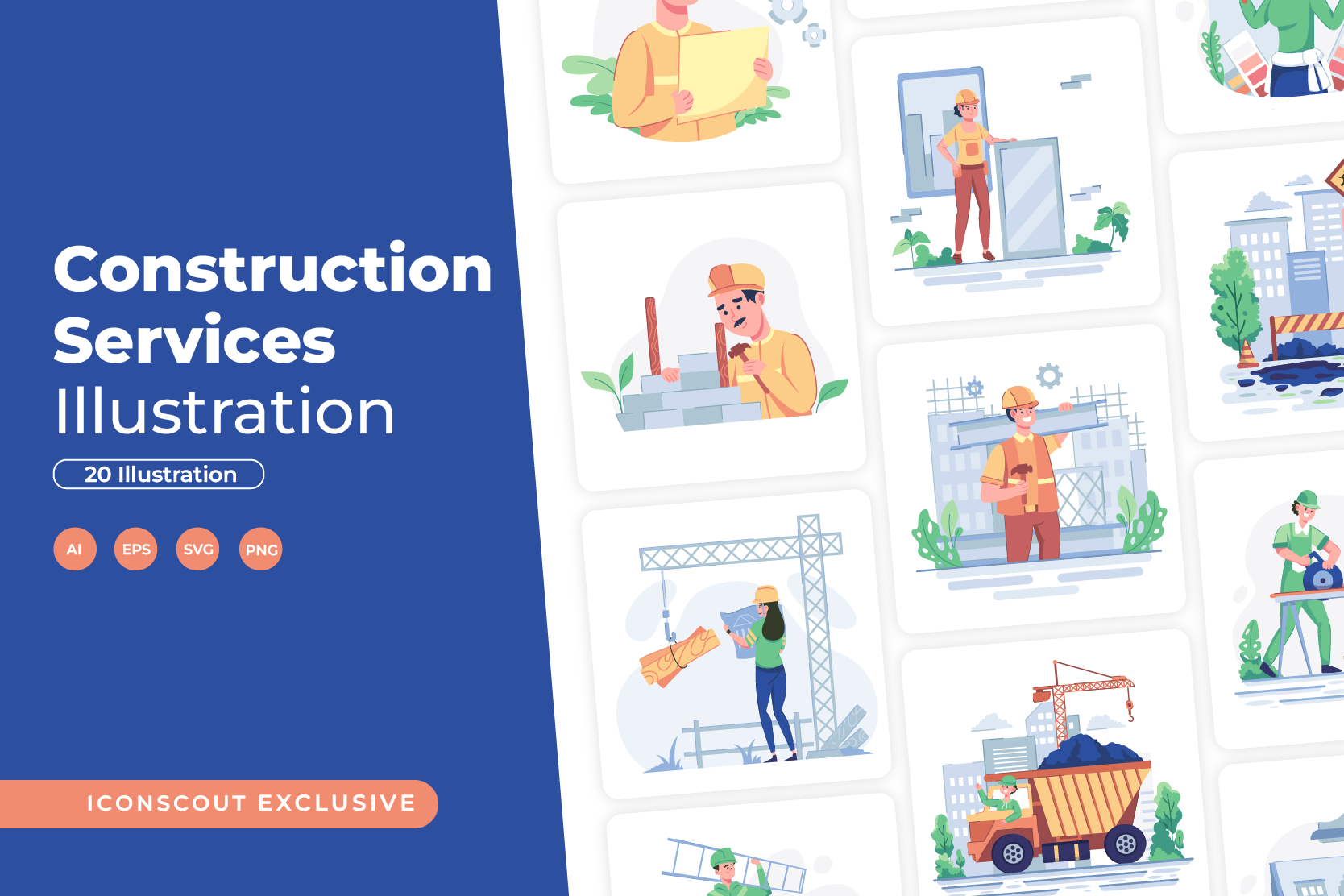 Construction Services Illustration Pack - 20 Buildings Illustrations ...