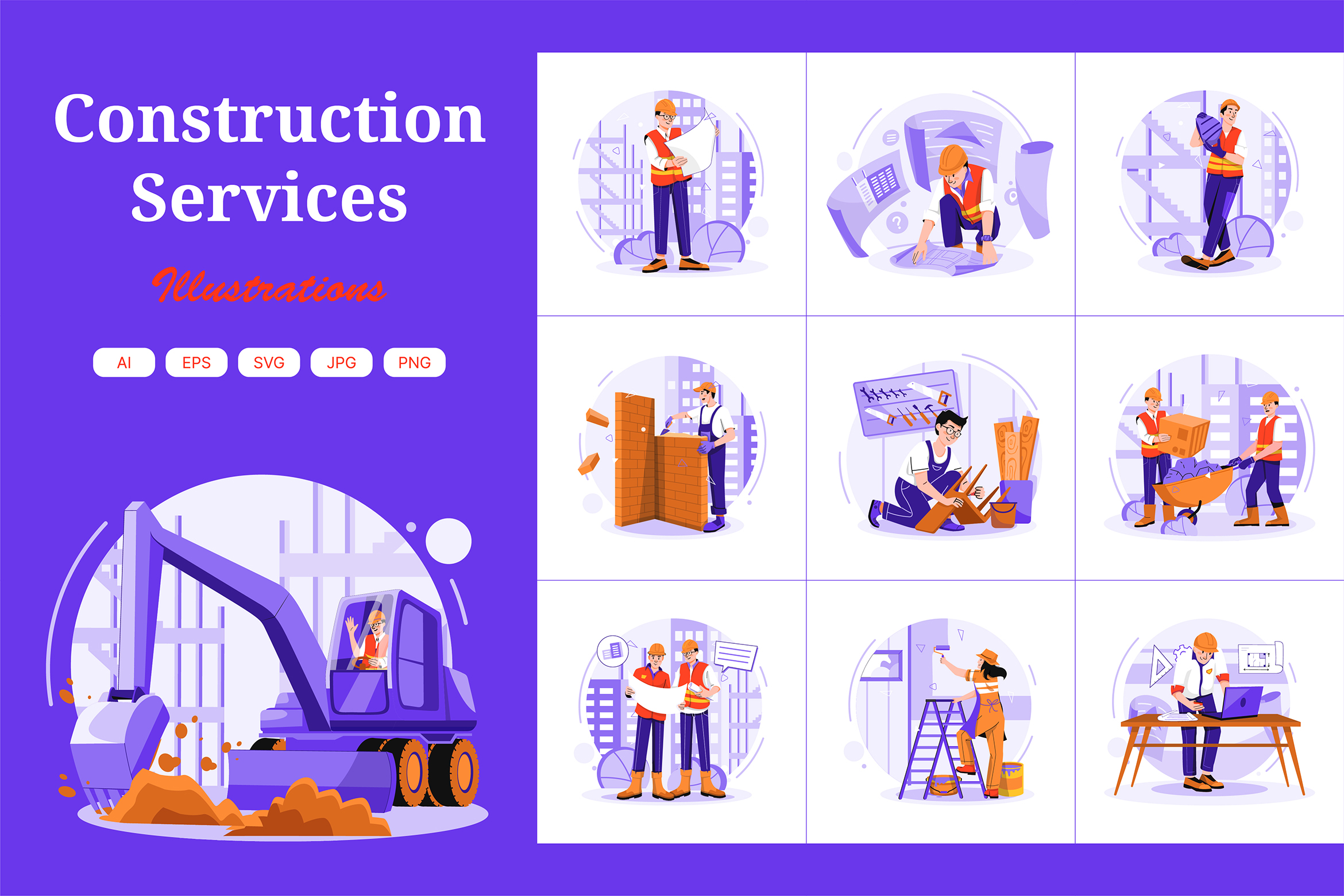 Construction Services Illustration Pack - 10 Free Download Buildings ...