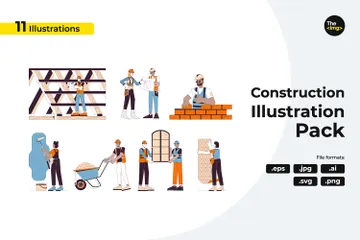Construction Workers On Site Illustration Pack