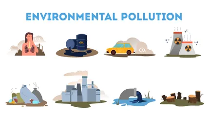 Contaminación Ambiental Paquete de Ilustraciones