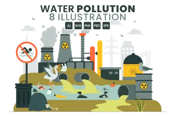 Contaminación del agua industrial Illustration Pack