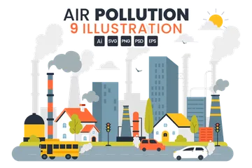 La contaminación del aire Paquete de Ilustraciones