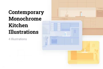 Contemporary Monochrome Kitchen Illustration Pack