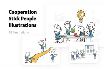 Cooperation Stick People Illustration Pack