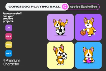 Corgi Dog Playing Ball Illustration Pack