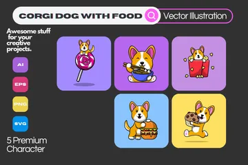 Corgi Dog With Food Illustration Pack