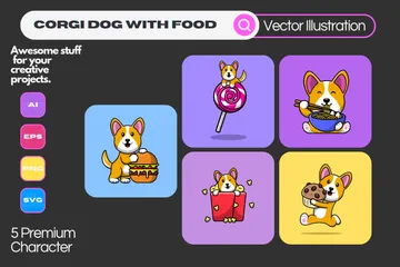 Corgi Dog With Food Illustration Pack