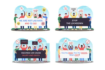 Corona Virus Lockdown Protest Illustration Pack