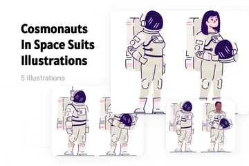 Cosmonautes en combinaison spatiale Pack d'Illustrations