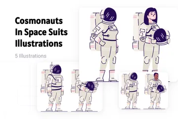 Cosmonauts In Space Suits Illustration Pack