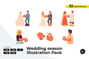Couple de mariage se tenant la main Pack d'Illustrations