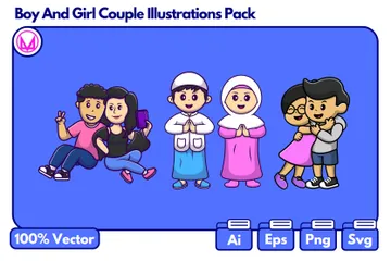 Couple garçon et fille Pack d'Illustrations