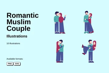 Couple musulman romantique Pack d'Illustrations