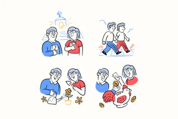 Couple Senior Citizen Activities Illustration Pack