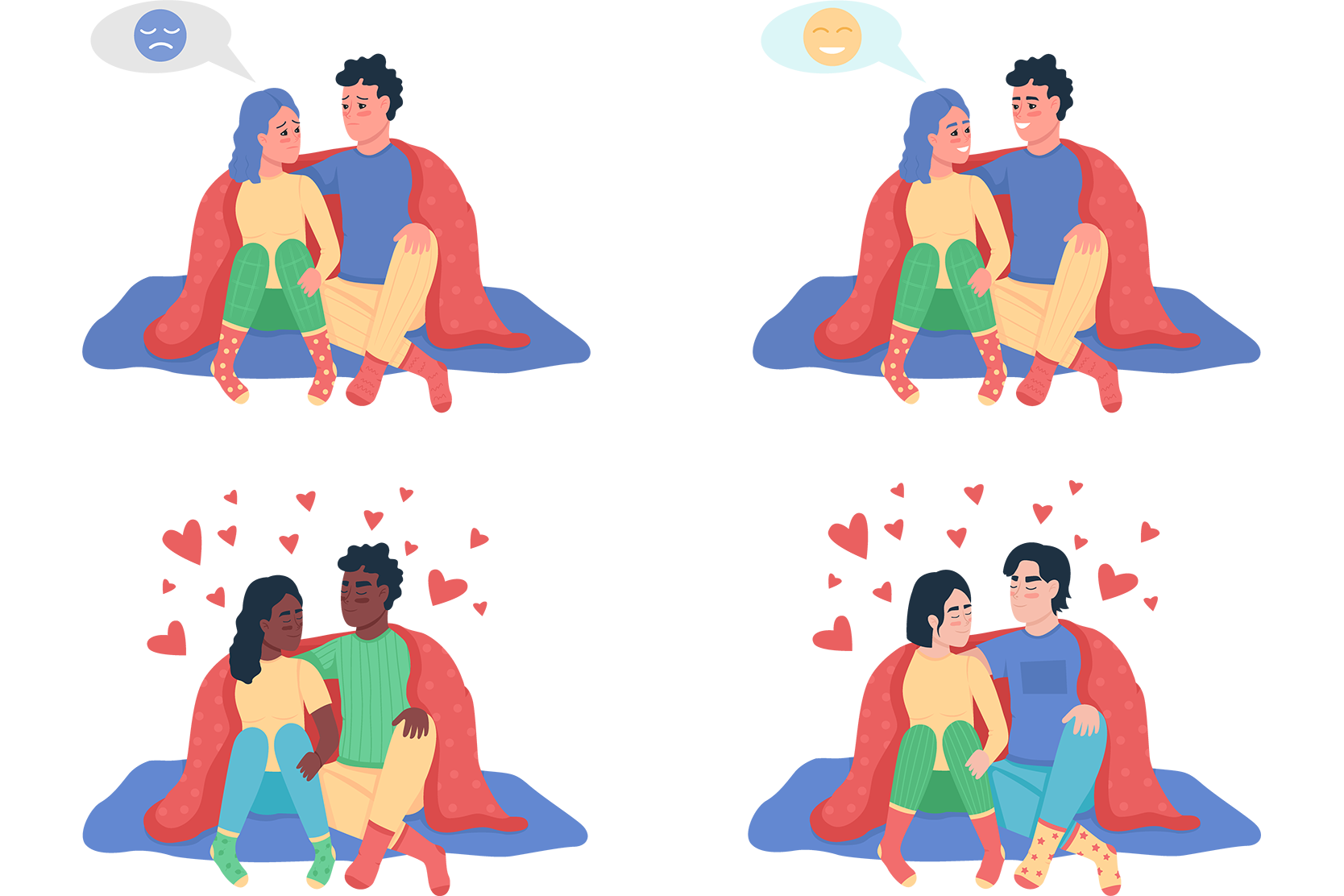 Premium Couple Under Blanket Illustration pack from People Illustrations