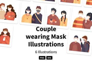Couple Wearing Mask Illustration Pack