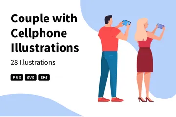 Couple With Cellphone Illustration Pack