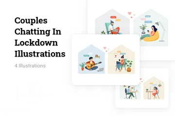 Couples Chatting In Lockdown Illustration Pack