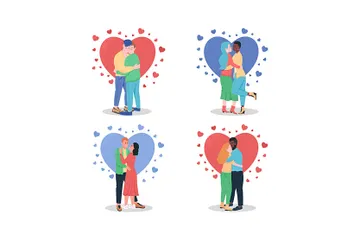 Hugging Couples In Love Illustration Pack
