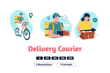 Courier Delivering Goods Packages Illustration Pack