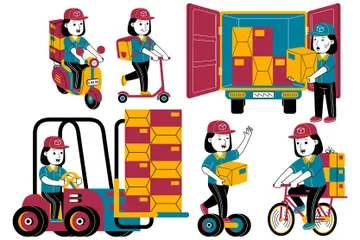 Courier Woman Illustration Pack