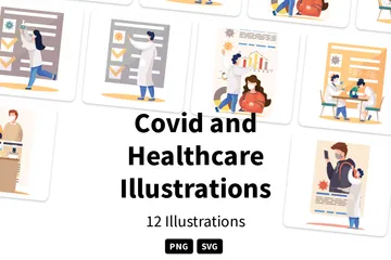 Covid y atención médica Paquete de Ilustraciones