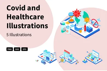 Covid y atención médica Paquete de Ilustraciones