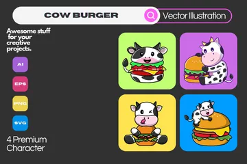 Cow With Burger Illustration Pack