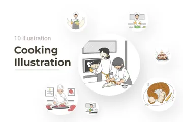 Cozinhando com Chef Pacote de Ilustrações