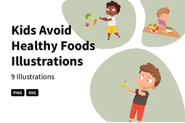 Crianças evitam alimentos saudáveis Pacote de Ilustrações