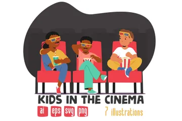 Crianças no Cinema Pacote de Ilustrações