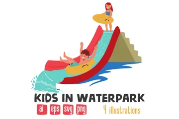 Crianças no parque aquático Pacote de Ilustrações