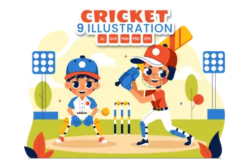 Cricket Player Illustration Pack