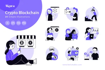 Blockchain criptográfico Pacote de Ilustrações