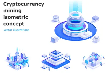 Mineração de criptomoeda Pacote de Ilustrações