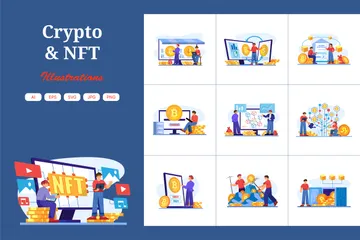 Criptomoeda e NFT Pacote de Ilustrações