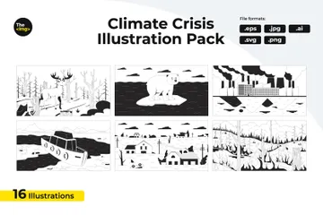 Les problèmes de la crise climatique en noir et blanc Pack d'Illustrations