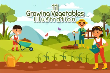 Cultiver des légumes Pack d'Illustrations