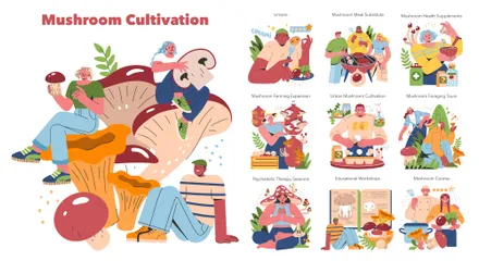 Cultivo de cogumelos Pacote de Ilustrações