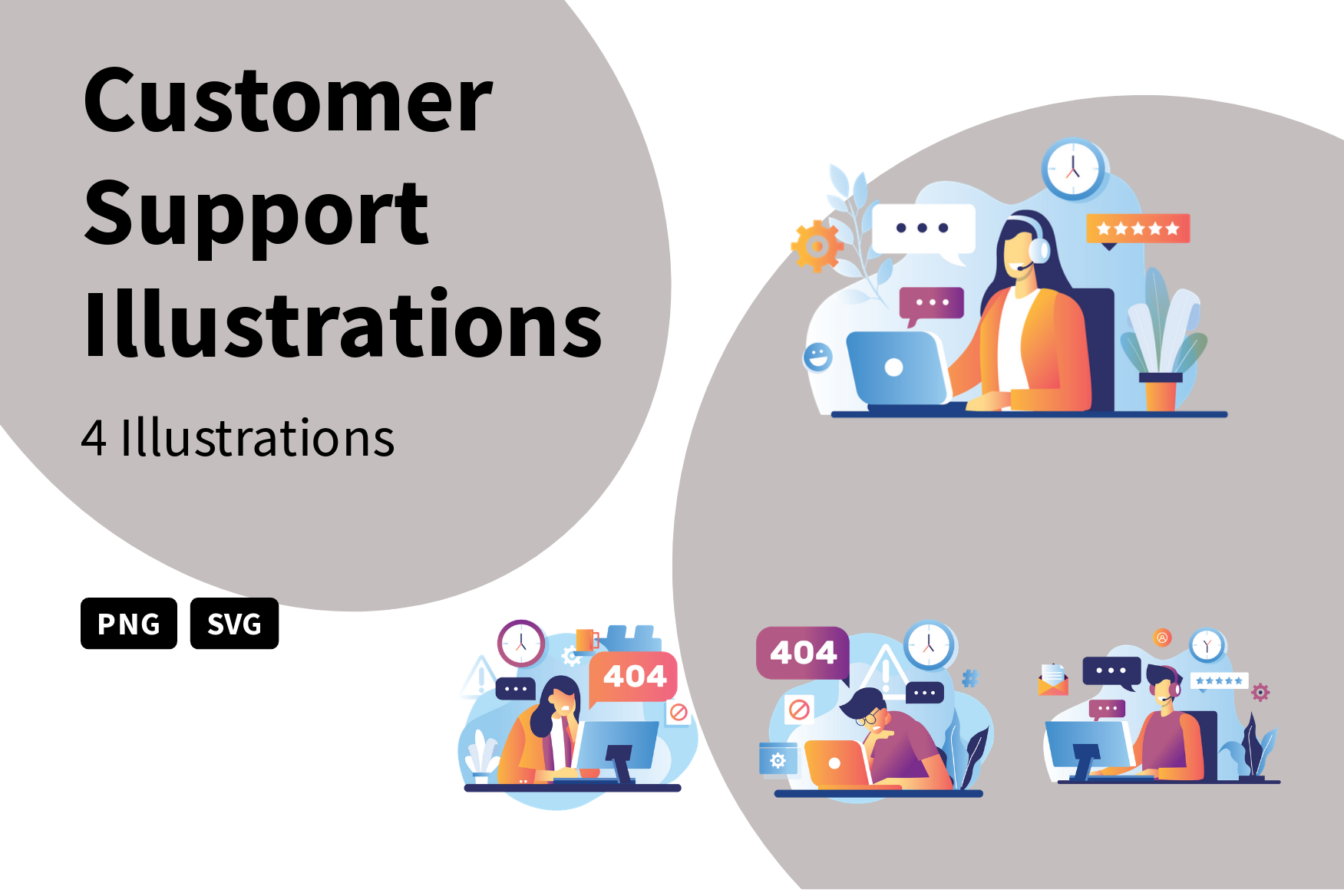 Customer Support Illustration Pack - 4 Services Illustrations | SVG ...