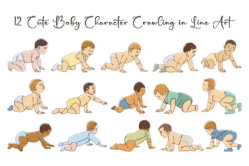 Cute Baby Character Crawling Illustration Pack