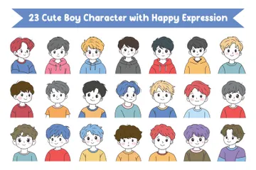 Cute Boy Character With Happy Expression Illustration Pack