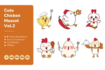 귀여운 치킨 마스코트 Vol. 2 일러스트레이션 팩