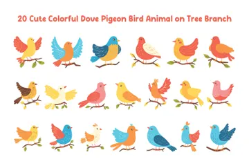 Cute Colorful Dove Pigeon Bird Animal Illustration Pack