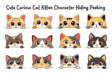 Cute Curious Cat Kitten Hiding Peeking Illustration Pack